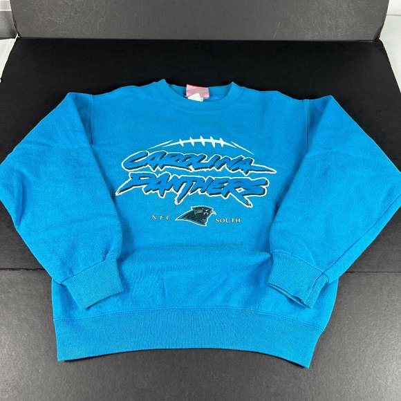 Y2K NFL Carolina Panthers Football Sweatshirt Fits Small Blue Crewneck Tag L - Picture 1 of 15